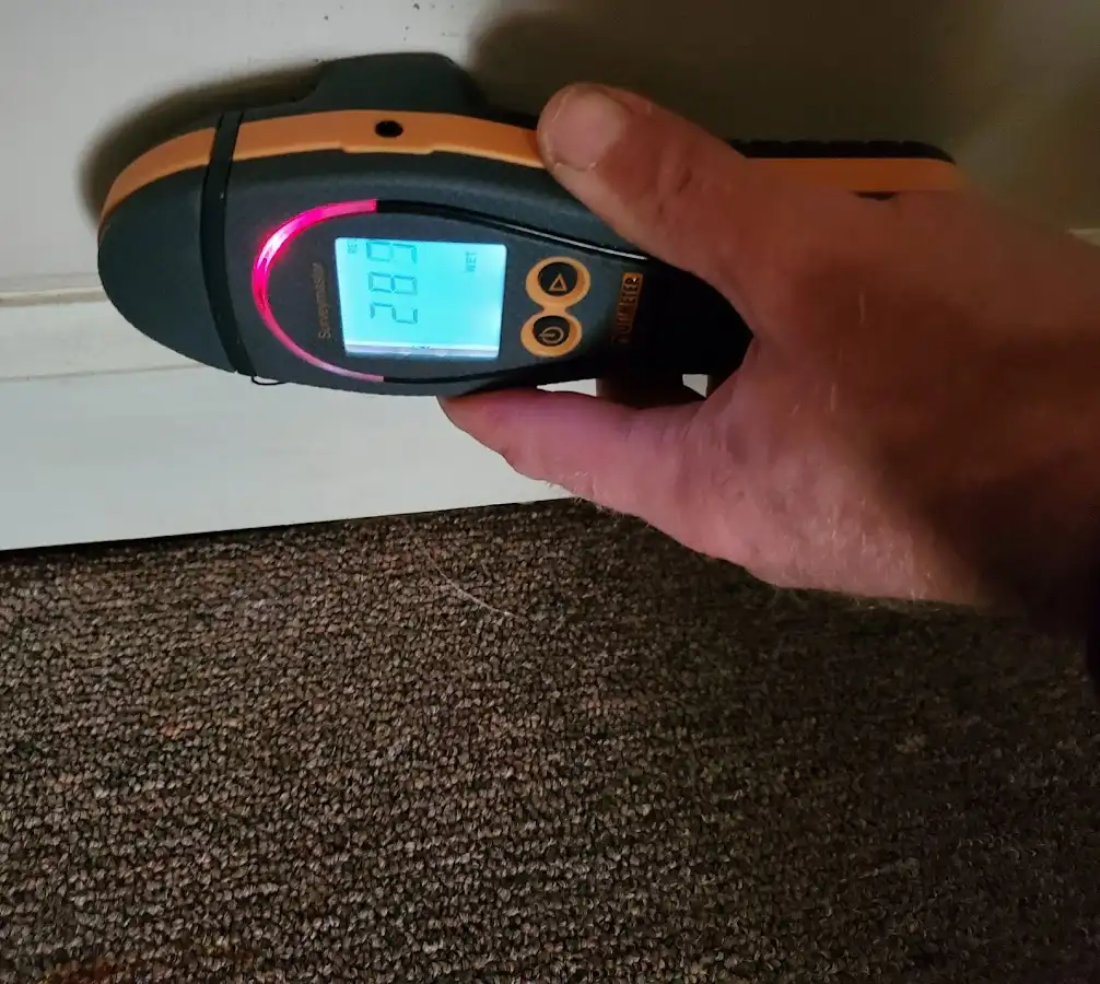 Moisture detection at baseboard during Storm Damage Restoration in Vernon Hills